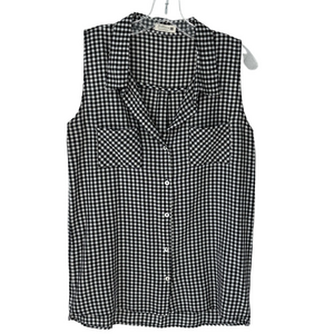 Just Living Sleeveless Cotton Black & White Checked Blouse Size M